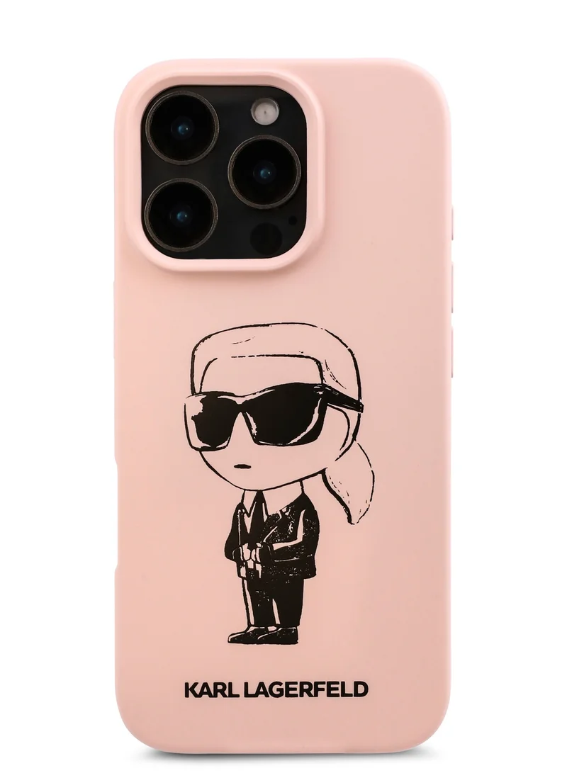 Karl Lagerfeld iPhone 16 Pro Max Case TPU Silicone Hard Cover with ikonik Graffiti Logo / Drop protection / Easy Snap-On Case / Lightweight Back Cover - Pink