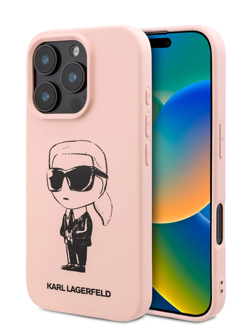 Karl Lagerfeld iPhone 16 Pro Max Case TPU Silicone Hard Cover with ikonik Graffiti Logo / Drop protection / Easy Snap-On Case / Lightweight Back Cover - Pink