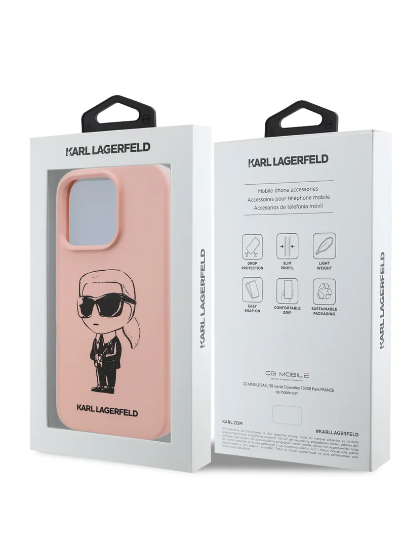 Karl Lagerfeld iPhone 16 Pro Max Case TPU Silicone Hard Cover with ikonik Graffiti Logo / Drop protection / Easy Snap-On Case / Lightweight Back Cover - Pink