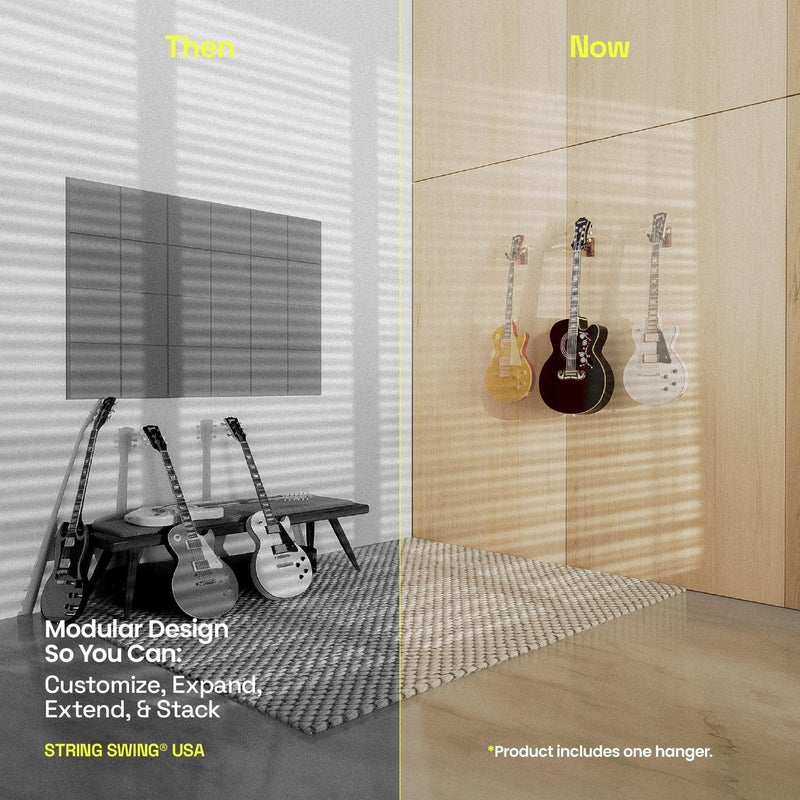 String Swing Guitar Hanger – Holder for Electric Acoustic and Bass Guitars – Stand Accessories for Home or Studio Wall - Musical Instruments Safe Without Hard Cases - Black Walnut Hardwood CC01K-BW - Image 2
