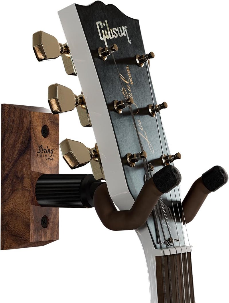 String Swing Guitar Hanger – Holder for Electric Acoustic and Bass Guitars – Stand Accessories for Home or Studio Wall - Musical Instruments Safe Without Hard Cases - Black Walnut Hardwood CC01K-BW - Image 1