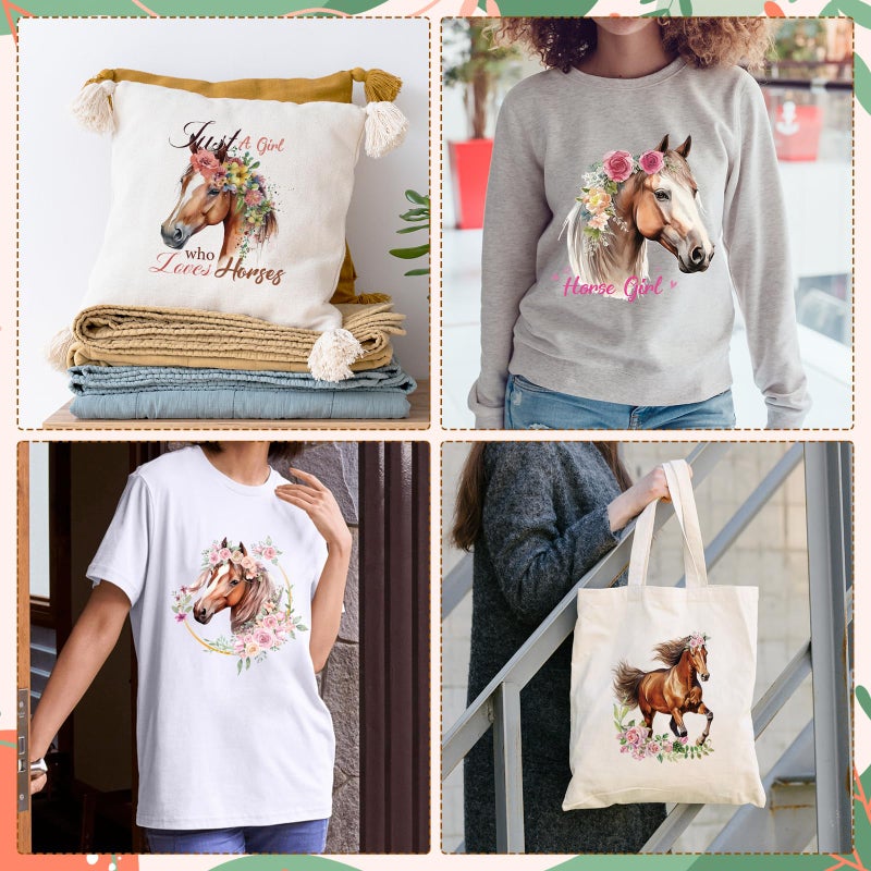 Shejdgart Dtf Transfers Ready to Press - 9Pcs Horse Iron on Transfers for T-shirts Western Heat Transfer Vinyl Stickers Watercolor Iron on Patches Decals for Clothes Pillow Bag DIY Crafts Fabric Decor - Image 5