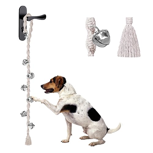 GINIDEAR Dog Bells to Go Outside & Puppy Potty Training, Adjustable Dog Door Bell Ring to Go Potty, Handmade with Premium Yarn. Twisted Style, Beige - Image 1