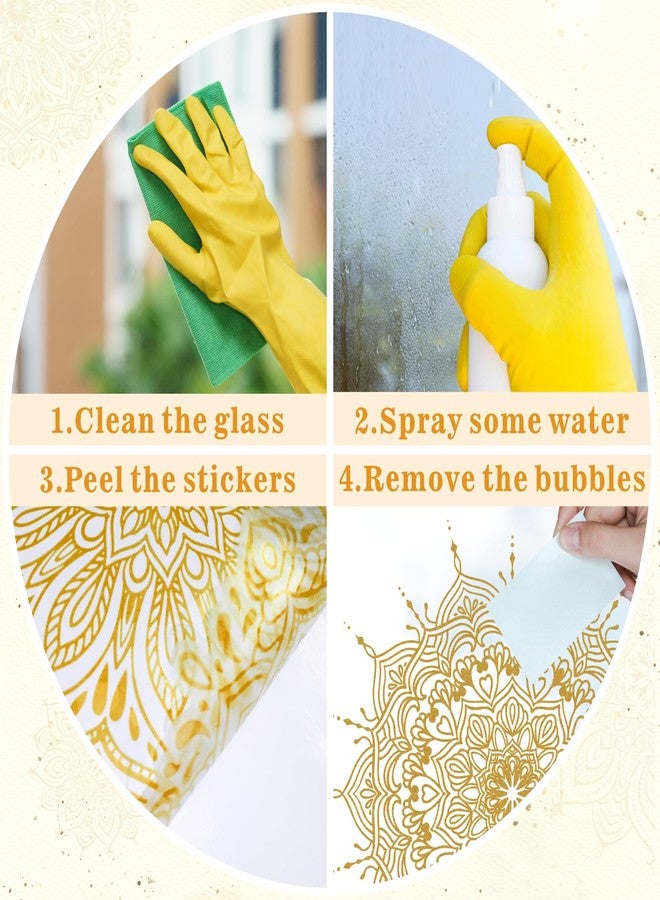 Kazova ملصقات نوافذ ماندالا ذهبية، ملصقات نوافذ ثابتة مزدوجة الجوانب على شكل زهرة اللوتس، ملصقات نوافذ غير لاصقة للزجاج، ملصقات ماندالا قابلة لإعادة الاستخدام من الفينيل، ملصقات نوافذ مضادة للصدمات - Image 4