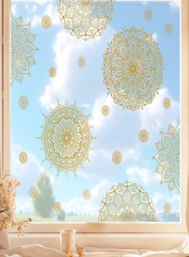 Kazova ملصقات نوافذ ماندالا ذهبية، ملصقات نوافذ ثابتة مزدوجة الجوانب على شكل زهرة اللوتس، ملصقات نوافذ غير لاصقة للزجاج، ملصقات ماندالا قابلة لإعادة الاستخدام من الفينيل، ملصقات نوافذ مضادة للصدمات - Image 3