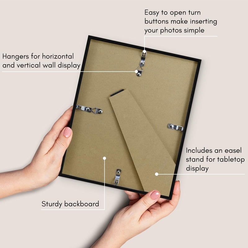 Americanflat 8x10 Picture Frame with Shatter-Resistant Glass - Streamline Collection - Thin Border Photo Frame for Tabletop and Wall Display - Hanging Hardware and Easel Stand Included - Black - Image 4