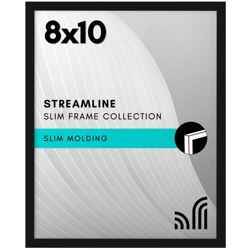 Americanflat 8x10 Picture Frame with Shatter-Resistant Glass - Streamline Collection - Thin Border Photo Frame for Tabletop and Wall Display - Hanging Hardware and Easel Stand Included - Black - Image 1
