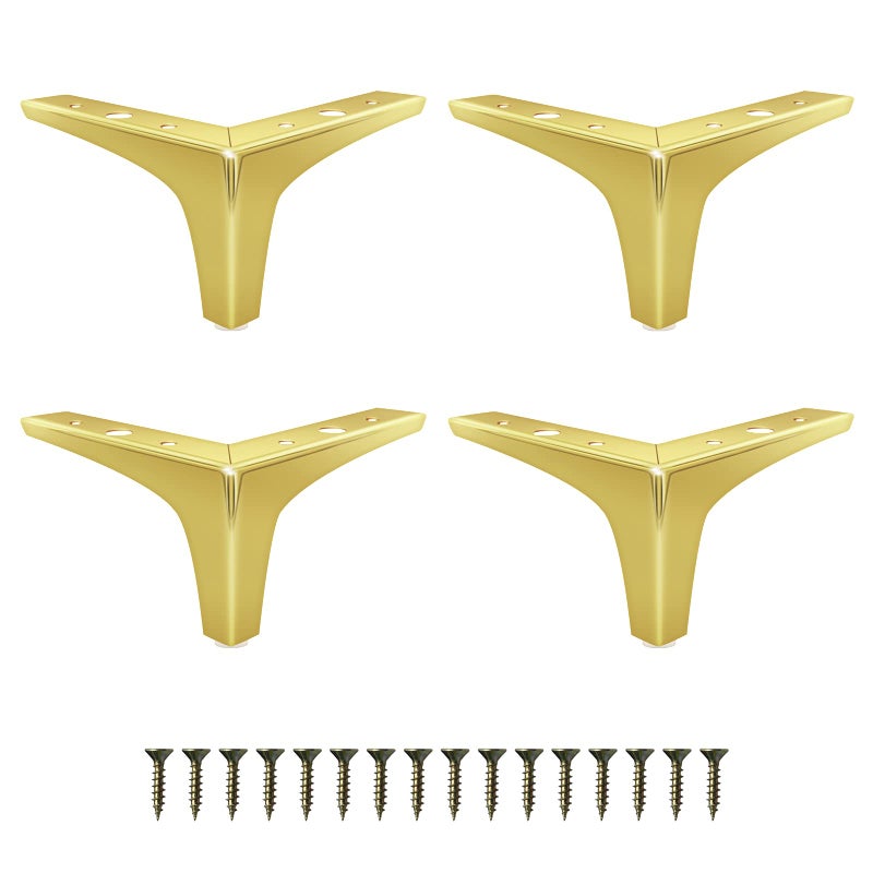 GOSCHE Gold Furniture Legs 4 Inches Metal Sofa Legs Set of 4 Modern Style Replacement Couch Legs for Dresser Chair Bed Cabinet Table Ottoman Cupboard DIY Replacement Feet