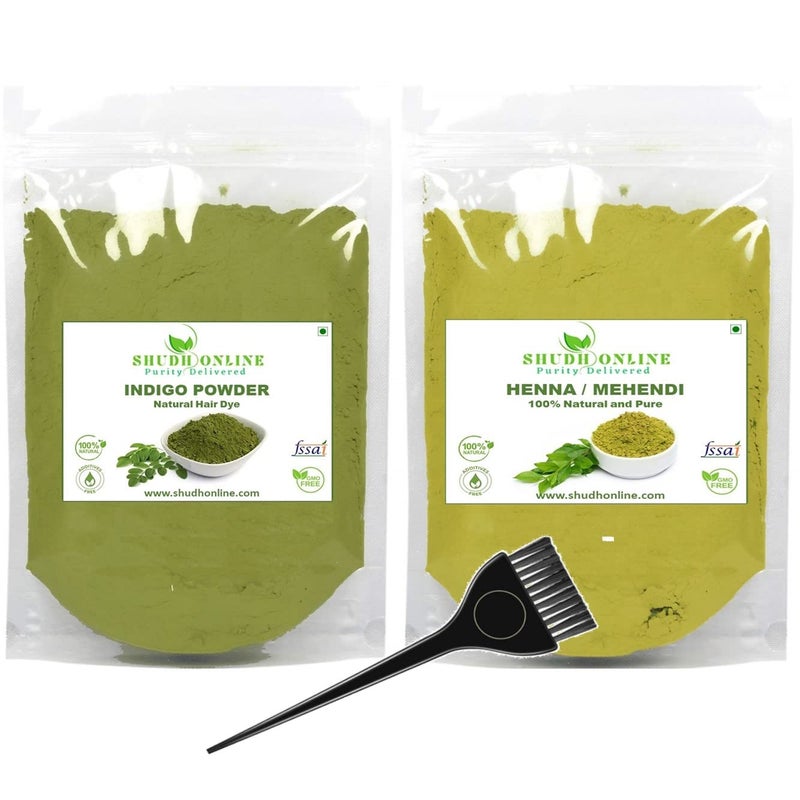 Shudh Online Indigo Powder Organic and Black Henna Powder for Hair Combo 7oz  35oz each  Henna Indigo For Hair Dye  Natural Black Hair Color 200g