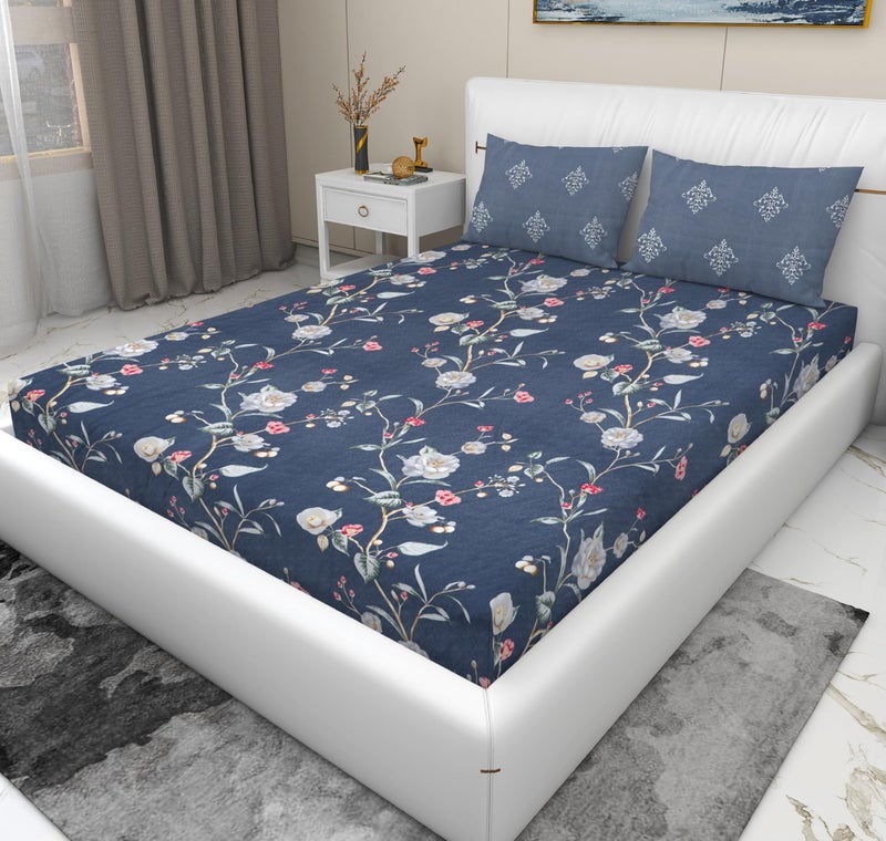 RD TREND® Presents Luxurious Supersoft Cotton Feel 210 Tc (100x108 Inch) bedsheet for Double Bed King Size with 2 Pillow Covers Size 18x28 Inch Color- Grey Pink Pattern-Floral - Image 4