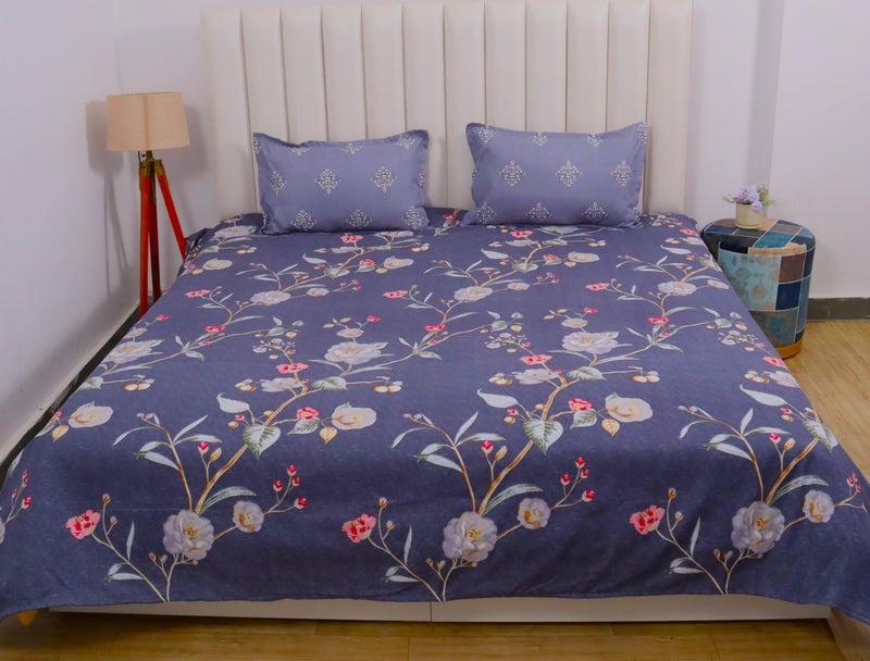 RD TREND® Presents Luxurious Supersoft Cotton Feel 210 Tc (100x108 Inch) bedsheet for Double Bed King Size with 2 Pillow Covers Size 18x28 Inch Color- Grey Pink Pattern-Floral - Image 5