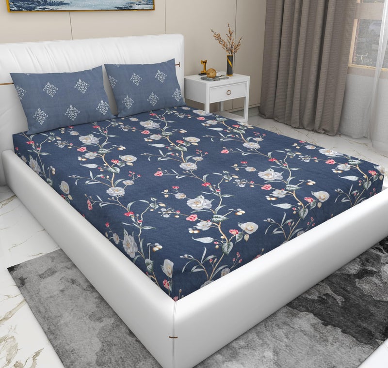 RD TREND® Presents Luxurious Supersoft Cotton Feel 210 Tc (100x108 Inch) bedsheet for Double Bed King Size with 2 Pillow Covers Size 18x28 Inch Color- Grey Pink Pattern-Floral - Image 1