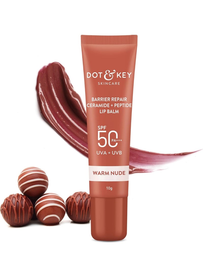 Dot & Key Ceramide & Peptide Barrier Repair Lip Balm Spf 50, Pa+++|Warm Nude, Normal Skin Type|Uva/Uvb Lip Protection|Soft Tinted Lip Moisturizer|Boosts Collagen & Instantly Plumps Lip|10Gm - Image 1