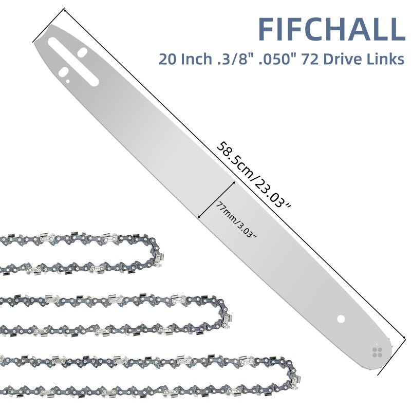 Fifchall 20 Inch Chainsaw Bar & Chain Combo for Stihl 20" 3/8" Pitch, .050" Gauge 72 Drive Links Fits Stihl 030 036 MS360 MS660 MS361 044 MS441 Replacement Chain Saw Bar for STIHL (3 Chains+ 1Bar) - Image 3