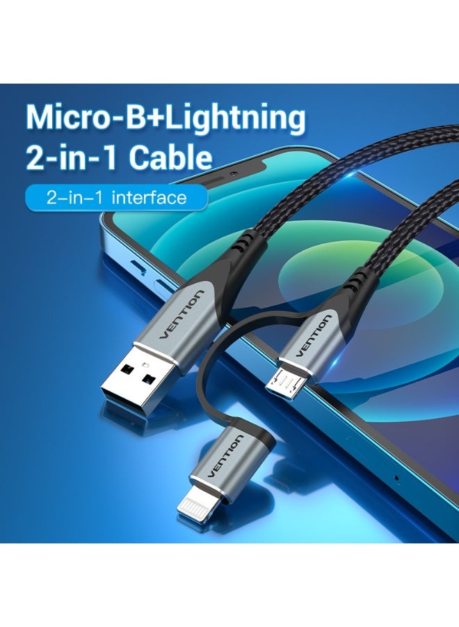 VENTION USB 2.0 A Male to 2-in-1 Micro-B&Lightning Male Cable 0.5M Gray Aluminum Alloy Type Model # CQHHD - Image 3