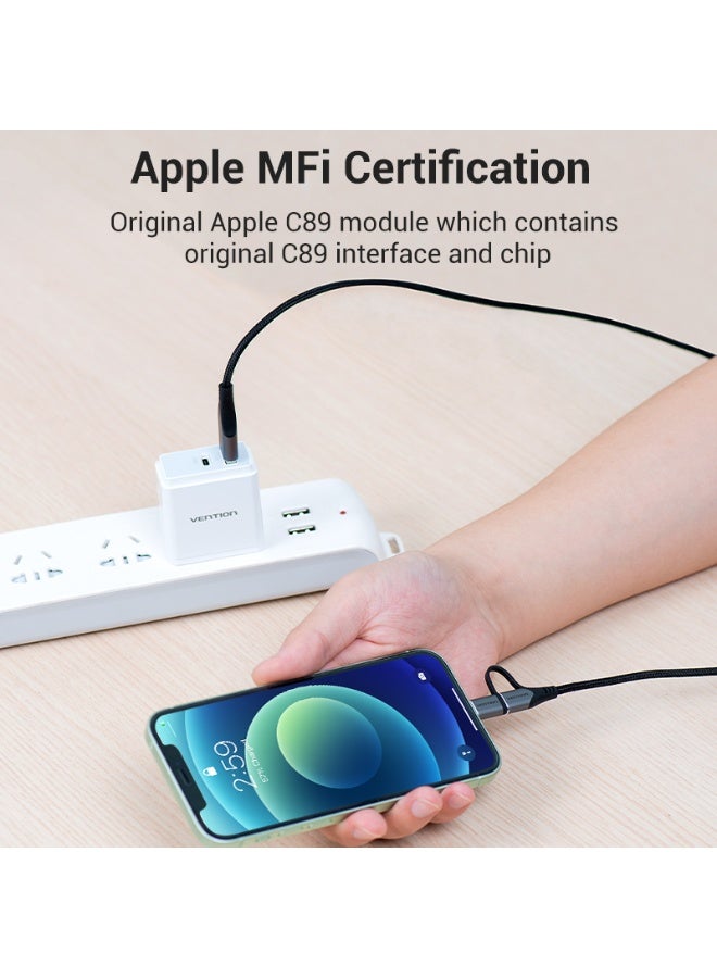 VENTION USB 2.0 A Male to 2-in-1 Micro-B&Lightning Male Cable 0.5M Gray Aluminum Alloy Type Model # CQHHD - Image 4