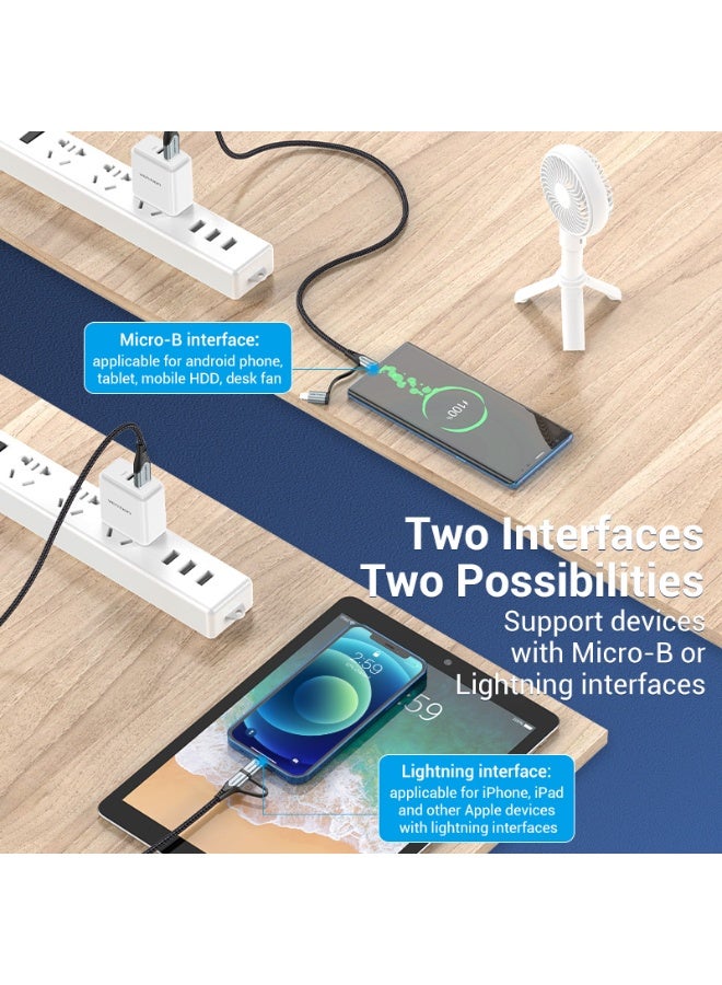VENTION USB 2.0 A Male to 2-in-1 Micro-B&Lightning Male Cable 0.5M Gray Aluminum Alloy Type Model # CQHHD - Image 2