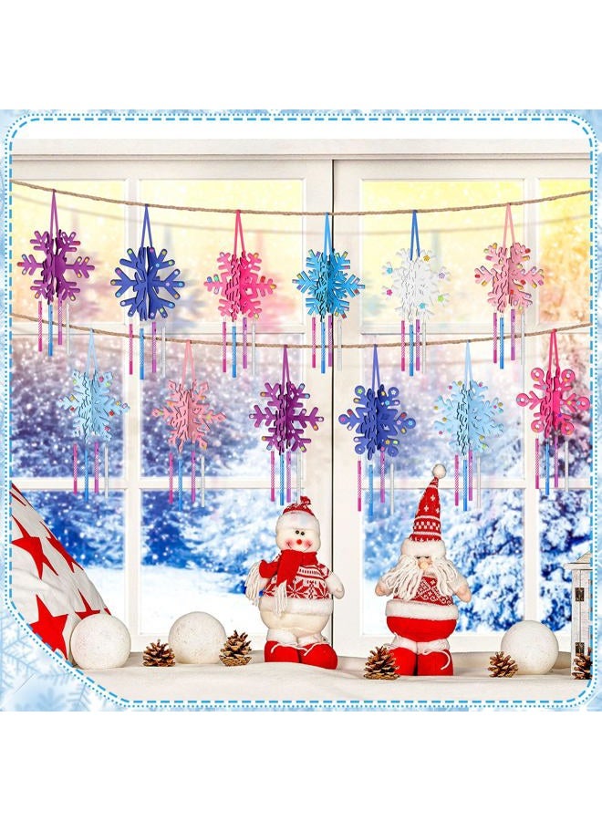 MiniInflat 36 Sets Winter Crafts Snowflake Wind Chime Making Kit Make Your Own Snowflake Wind Chime Wooden Crafts Ornaments DIY to Paint Snowflake Craft for Winter Party Supplies - Image 4