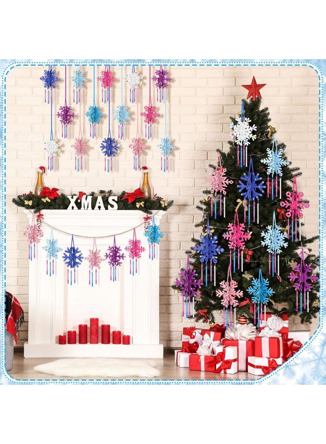 MiniInflat 36 Sets Winter Crafts Snowflake Wind Chime Making Kit Make Your Own Snowflake Wind Chime Wooden Crafts Ornaments DIY to Paint Snowflake Craft for Winter Party Supplies - Image 2