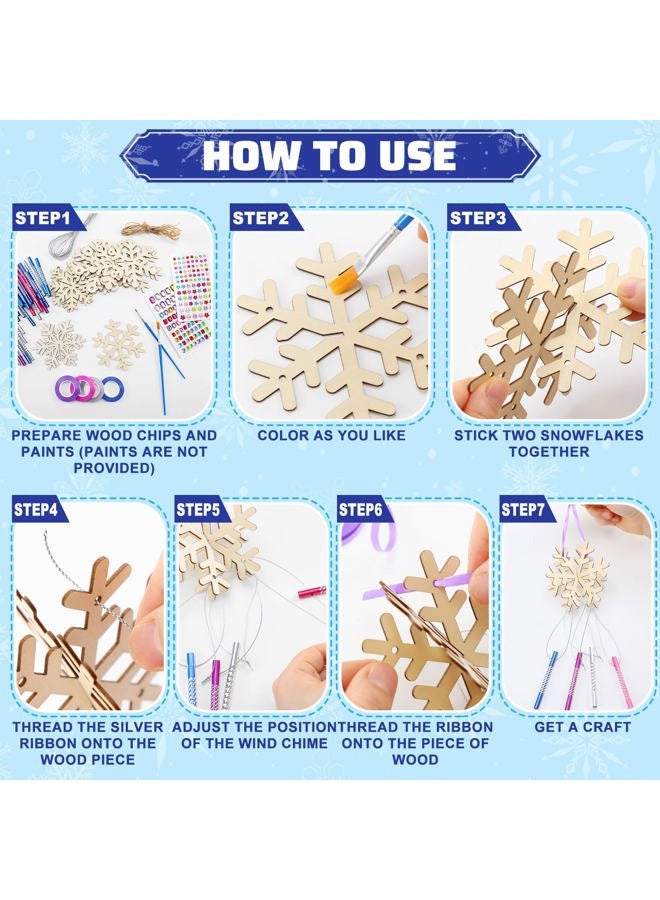 MiniInflat 36 Sets Winter Crafts Snowflake Wind Chime Making Kit Make Your Own Snowflake Wind Chime Wooden Crafts Ornaments DIY to Paint Snowflake Craft for Winter Party Supplies - Image 5