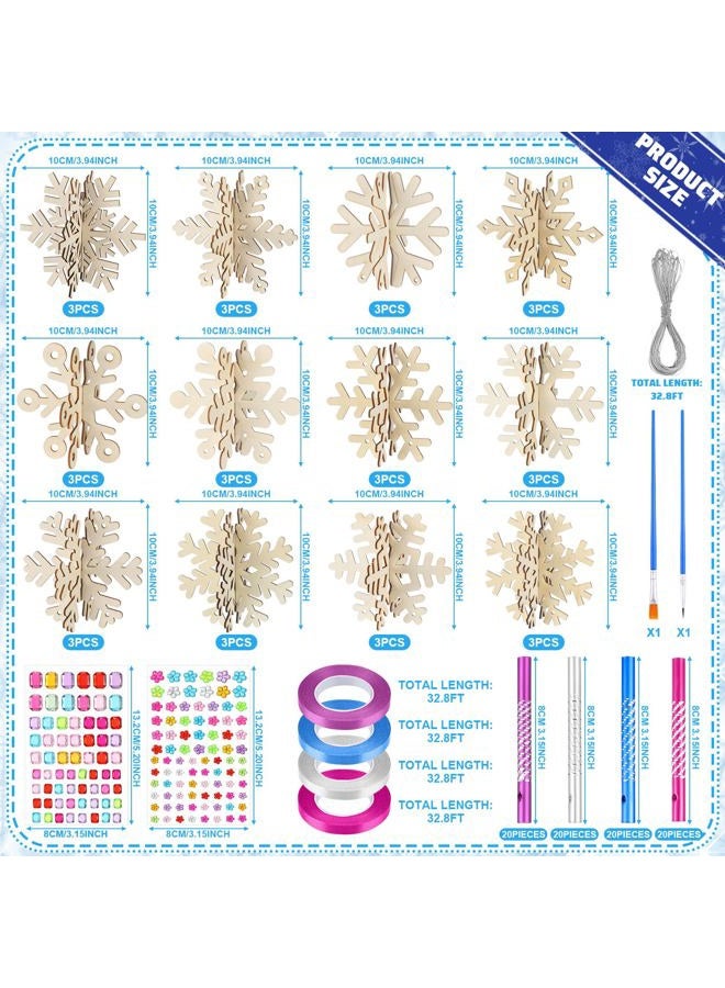 MiniInflat 36 Sets Winter Crafts Snowflake Wind Chime Making Kit Make Your Own Snowflake Wind Chime Wooden Crafts Ornaments DIY to Paint Snowflake Craft for Winter Party Supplies - Image 3