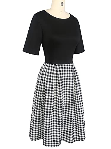oxiuly Women's Classis Plaid Vintage Dress Fit and Flare Swing Casual Party Dresses with Pockets OX165 (BK-xiaoPlaid, L) - Image 3
