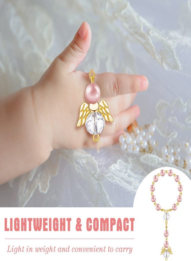 Mtlee 100 Pieces Baptism Rosary Sets Includes 25 Mini Baptism Rosary with Angel, 25 Favor Boxes, 25 Organza Bags and 25 Thank Kraft Tags for Wedding Baby Shower Decor(Pink with Gold) - Image 5