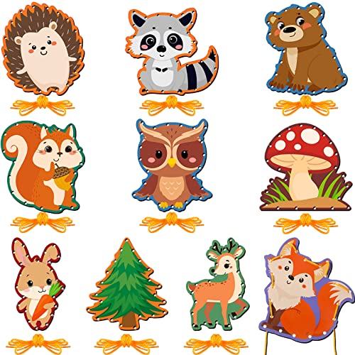 Pajean 10 Pcs Kids Lacing Cards Animal Sewing Cards Kits Double Sided Toddler Lacing Toys Crafts Developing Imagination Preschool Educational Learning Activity SuppliesForest Animals Style - Image 1