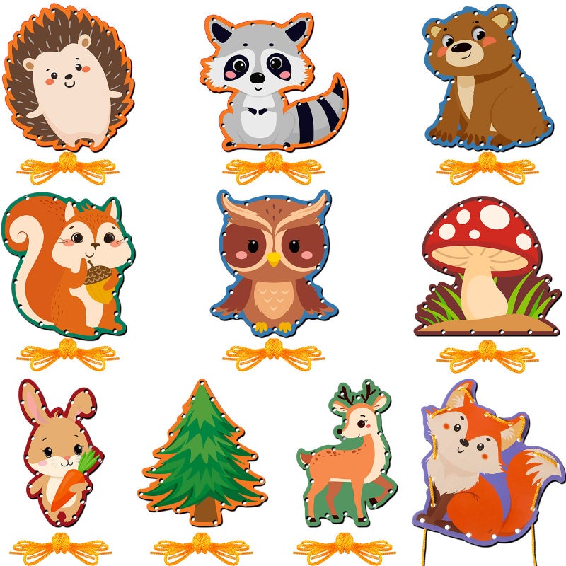 Pajean 10 Pcs Kids Lacing Cards Animal Sewing Cards Kits Double Sided Toddler Lacing Toys Crafts Developing Imagination Preschool Educational Learning Activity SuppliesForest Animals Style - Image 3