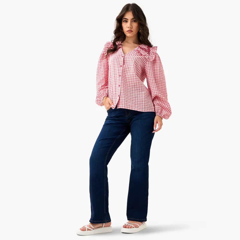 لي كوبر Lee Cooper Checked and Embellished Top