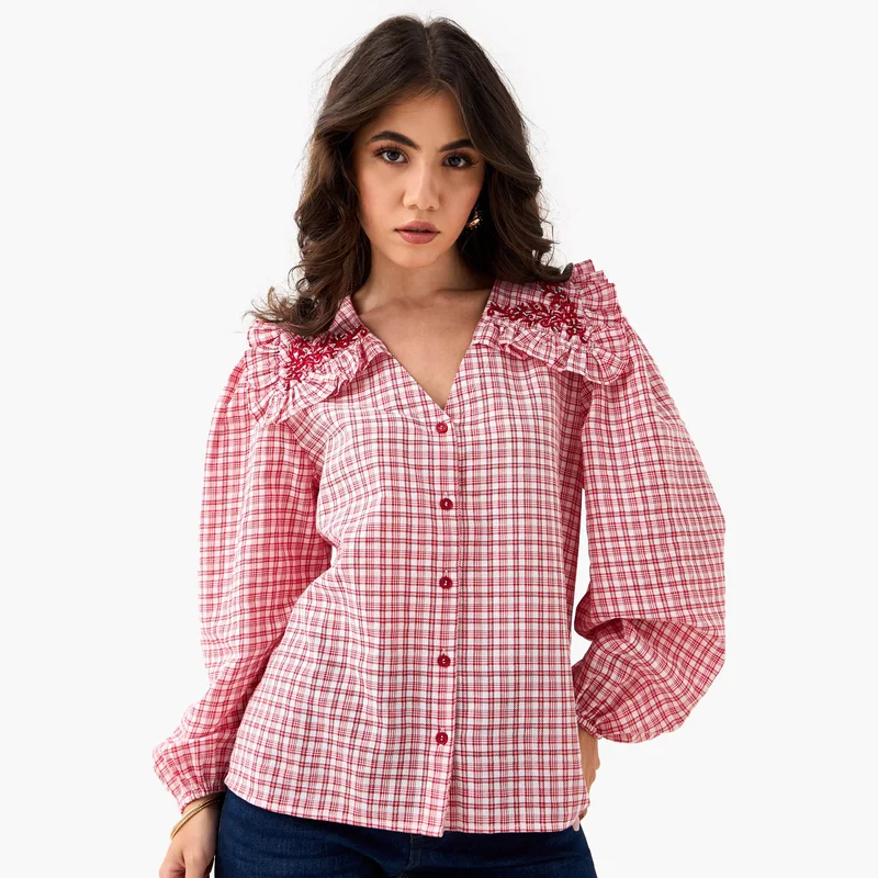 لي كوبر Lee Cooper Checked and Embellished Top