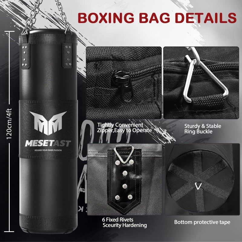 Mesetast Punching Bag for Adults, 4ft Heavy Boxing Bag Set with 12 OZ Gloves for MMA Karate Kickboxing Boxing - Unfilled - Image 2