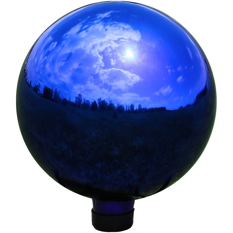 Sunnydaze 10Inch Gazing Ball for Garden  Glass Gazing Globe with Mirrored Stainless Steel Finish  Blue