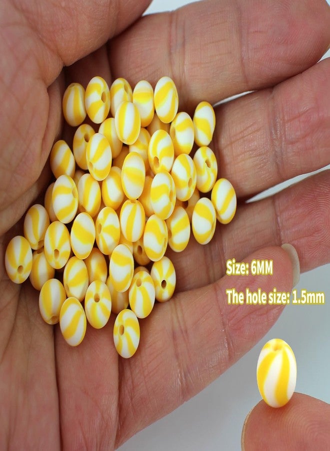 PAMIR TONG 550pcs 6mm Yellow Striped Round Smooth Space Polymer Heishi Preppy Cute Bulk Beads for Earring, Necklaces, Bracelet Jewerly Making & DIY Crafts (Yellow #455) - Image 3