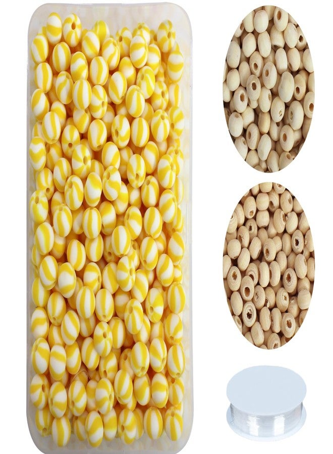 PAMIR TONG 550pcs 6mm Yellow Striped Round Smooth Space Polymer Heishi Preppy Cute Bulk Beads for Earring, Necklaces, Bracelet Jewerly Making & DIY Crafts (Yellow #455) - Image 1