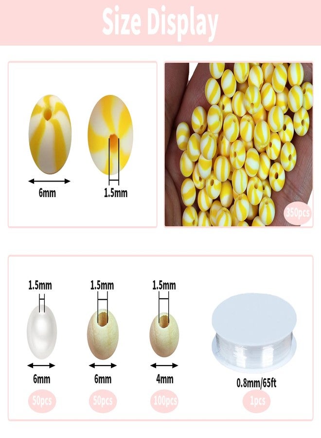 PAMIR TONG 550pcs 6mm Yellow Striped Round Smooth Space Polymer Heishi Preppy Cute Bulk Beads for Earring, Necklaces, Bracelet Jewerly Making & DIY Crafts (Yellow #455) - Image 2