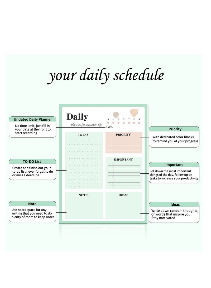 Daily Planner Notepad, 2Pcs To Do List Notepad Undated Note Pad, 8.4 X 6.1 Inech 52 Sheets Checklist Notepad for Work Planner, Academic Planner,  Tear-Off Sheets Planning Pad, School Supplies - Image 2
