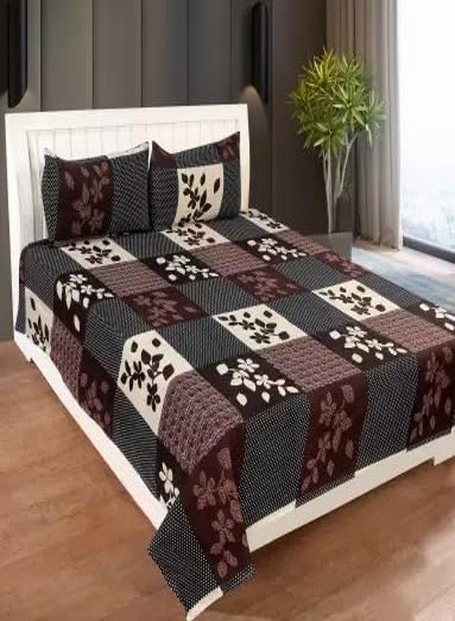 DECORUM 3 D Polycotton Queen Size Bedsheet 90 X 90 Inch with 2 Pillow Cover (Brown Box) - Image 1