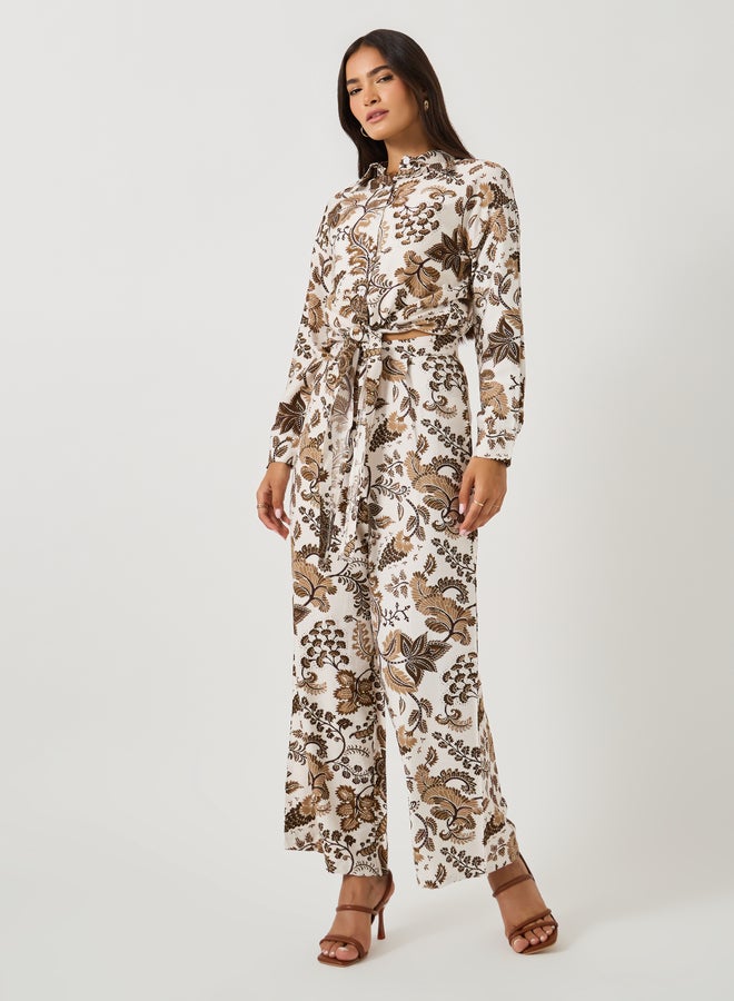 Styli Printed Spread Collar Shirt and Wide Leg Pants Co-Ords  - Image 1