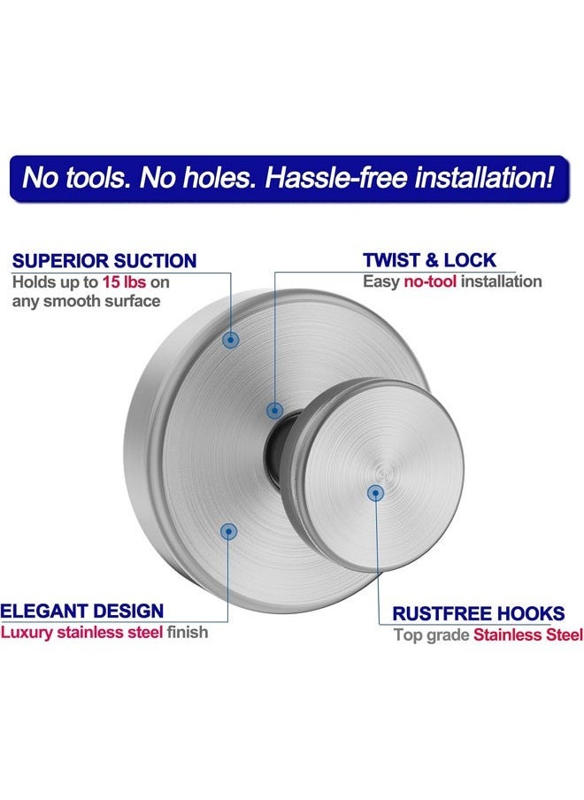 Hihonor - 4 Pack Suction Cup Hooks for Shower, Removable Towel Hooks for Bathroom, Window, Glass, Door, Wall, Bathrobe Loofah Hook for Hanging, Silver - Image 1