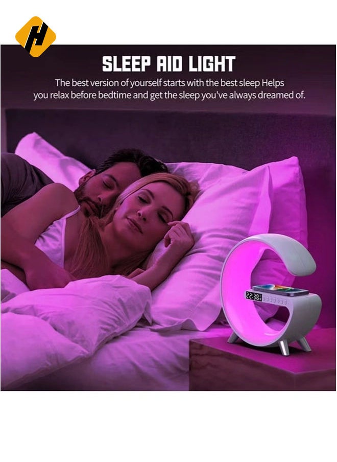 HuHa - Table Lamp Desk Night Light with 15W Quick Wireless Charger and Bluetooth Speaker, Desk Lamp with Alarm Clock and 256 RGB Light Modes Bedroom Lamp As Sleep Aid White Noise Machine - Image 1