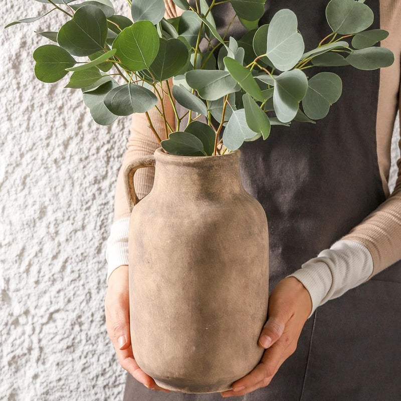 Vanselia Ceramic Flower Vase Home Decor - 9.7 inch Large Table Flowers Vases Living Room Bedroom Plant Decorations Farmhouse Vintage for Kitchen Shelf Office Coffee Dining Desk House Women (Retro, 9.7") - Image 3