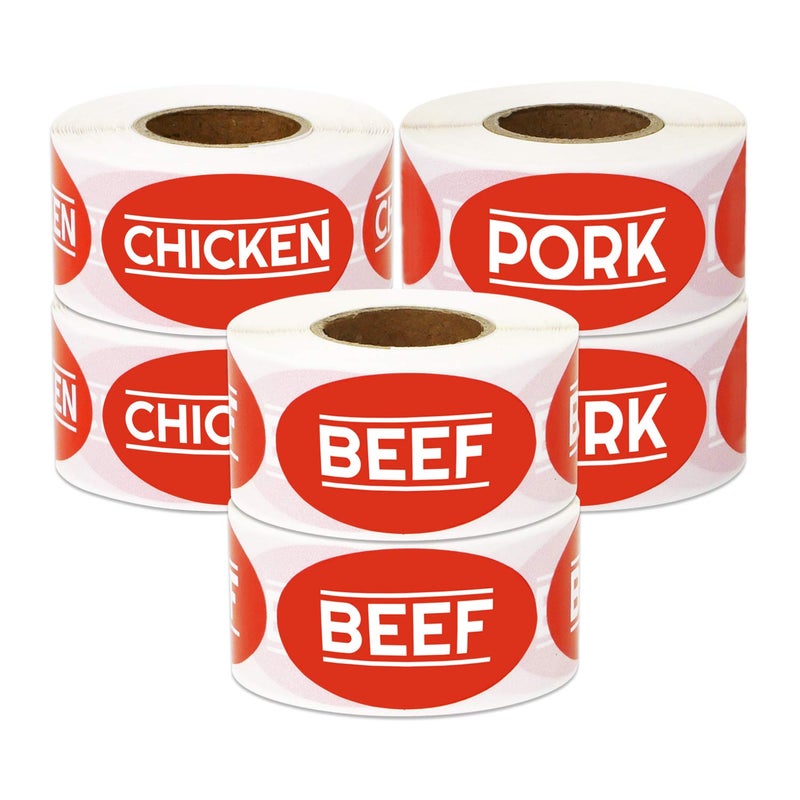 1800 Labels Beef Chicken Pork Meat Sticker Bundle for Meat Markets Supermarkets Food Labeling or Butchers 175 x 1 inch Red 6 Rolls