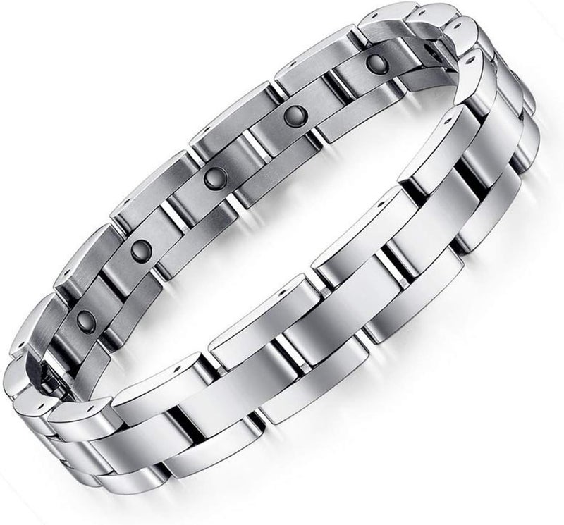 Feraco Magnetic Bracelets for Men Sleek Titanium Stainless Steel Magnetic Therapy Bracelet with Sizing Tool, Jewelry Gifts for Men (Silver) - Image 1