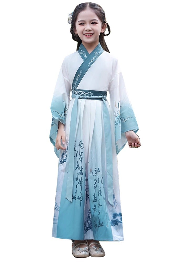 liannaner Girl's Chinese Traditional Hanfu Dress – Elegant Wide Sleeve, Waist-Tied Long Gown for Kids School Opening Ceremony & Cultural Performance - Image 1