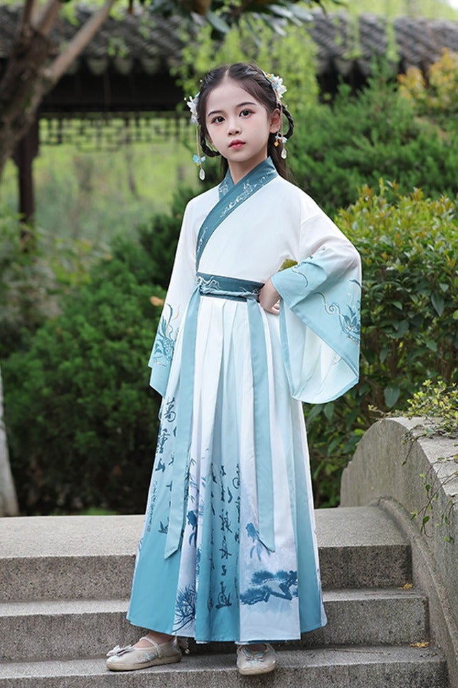 liannaner Girl's Chinese Traditional Hanfu Dress – Elegant Wide Sleeve, Waist-Tied Long Gown for Kids School Opening Ceremony & Cultural Performance - Image 3