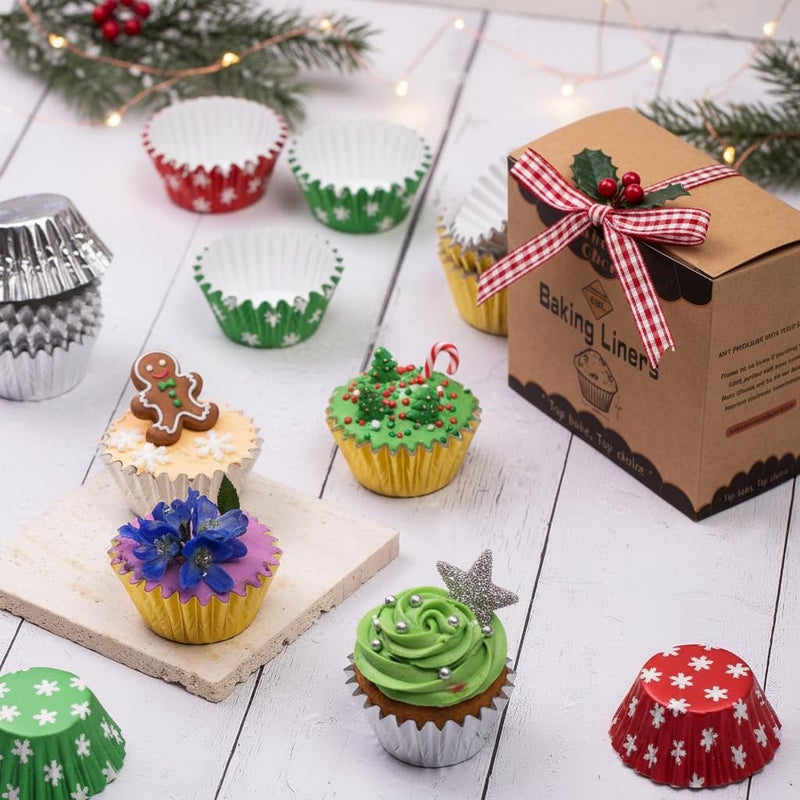 Bake Choice Non-Stick 400pcs Gold Mini Cupcake Liners for baking, Mini Size Foil muffin liners Cupcake Wrappers, Christmas Cupcake Liners for Christmas Decorations - Image 3
