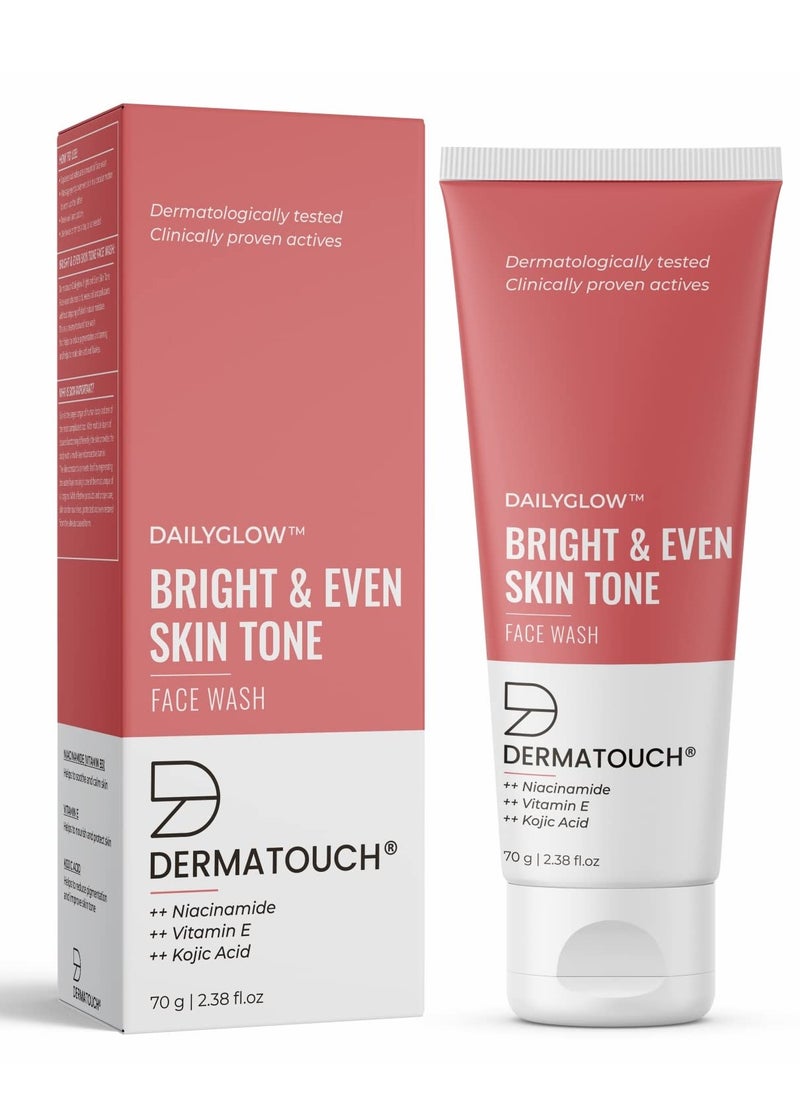 DERMATOUCH DERMATOUCH Bright & Even Tone Face Wash with Niacinamide, Vitamin E and Kojic Acid | Daily Gentle Face Cleanser For Tan, Pigmentation, Uneven Tone, Dark Spot Removal - 70G  - Image 1