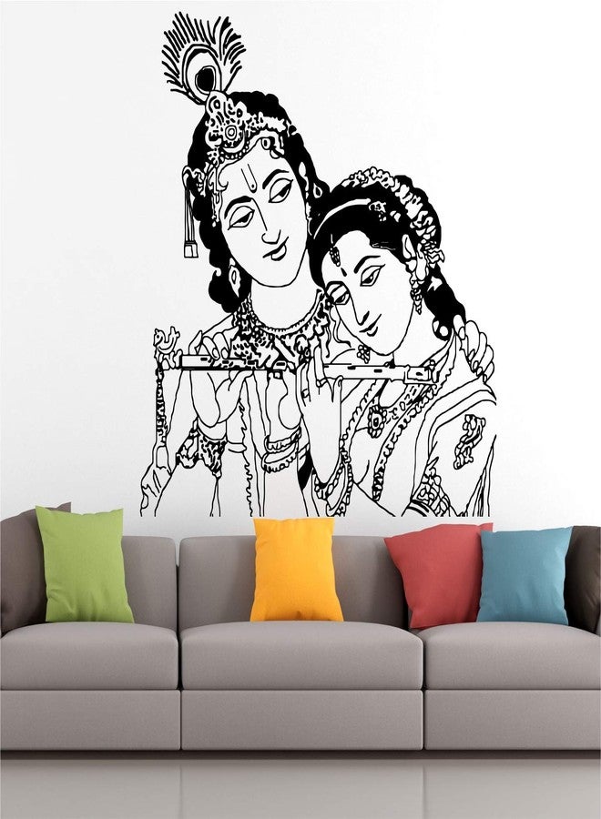 StickMe Radhe Krishna Wall Sticker – 80x80cm Multi-Color Vinyl | Vibrant Hindu God Decor Featuring Radha & Krishna with Flute | Romantic, Creative & Colorful Spiritual Art for Home - Image 2