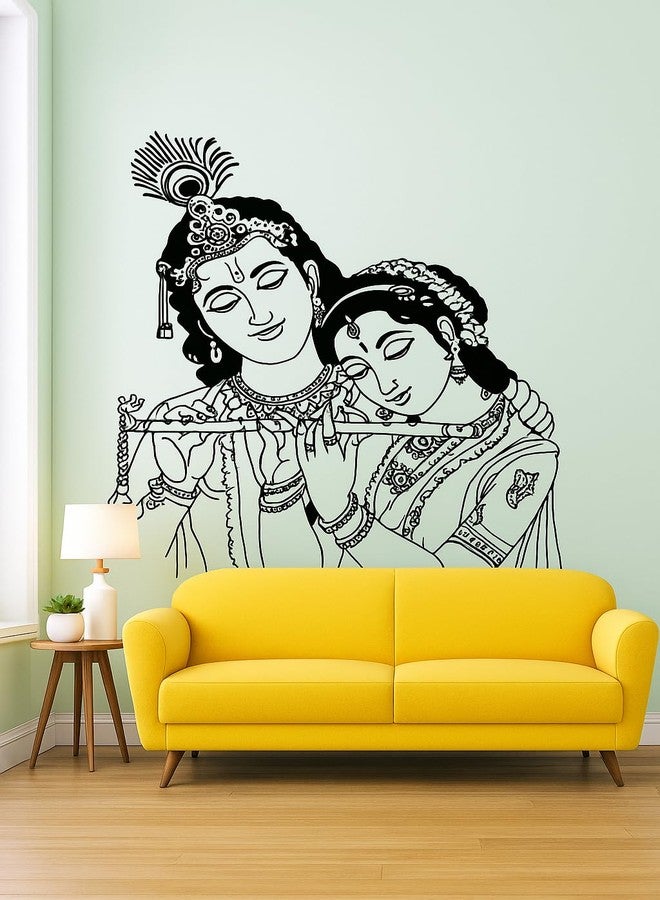 StickMe Radhe Krishna Wall Sticker – 80x80cm Multi-Color Vinyl | Vibrant Hindu God Decor Featuring Radha & Krishna with Flute | Romantic, Creative & Colorful Spiritual Art for Home - Image 1